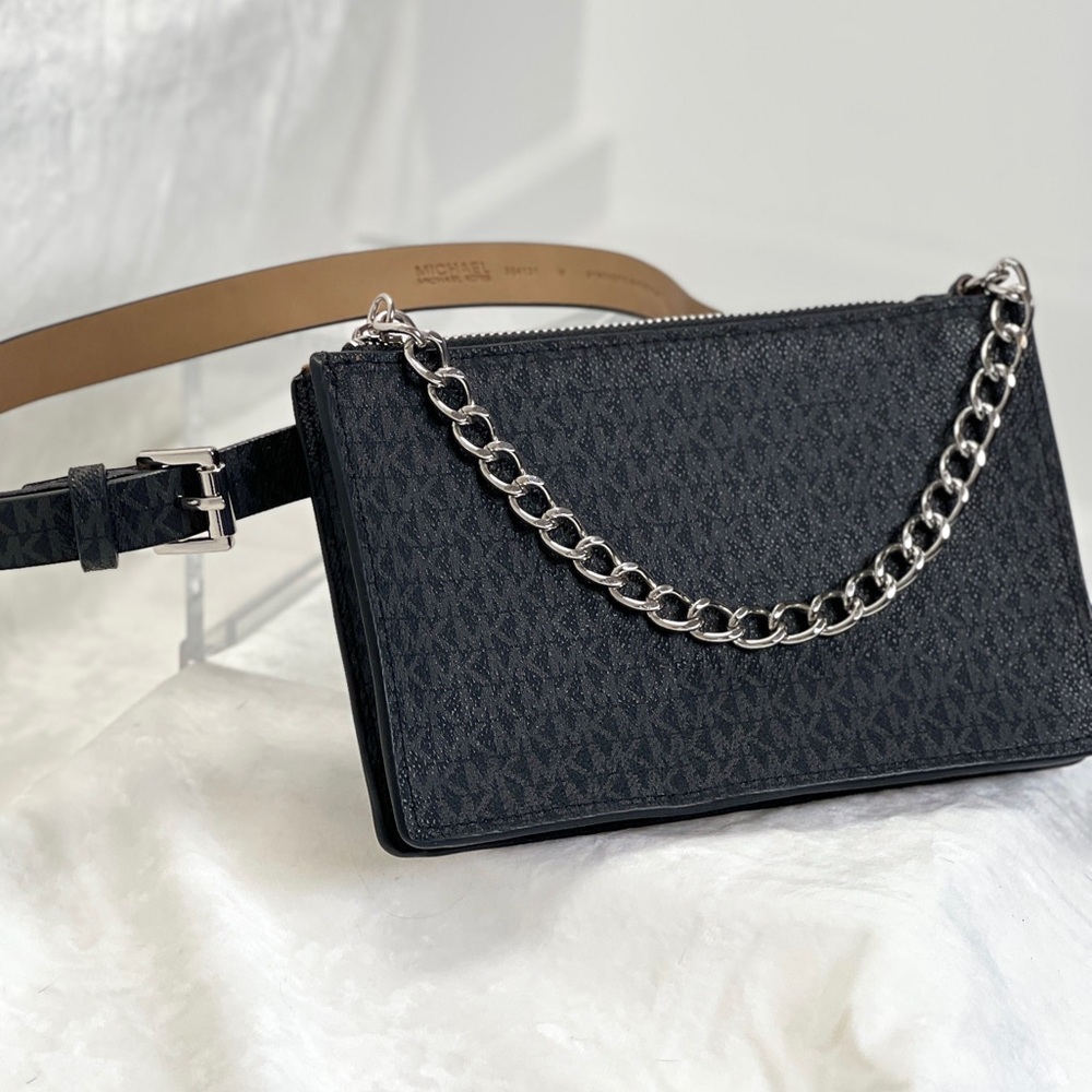 Leather Belt Bag MICHAEL KORS Silver Chain Fashion Fanny Pack